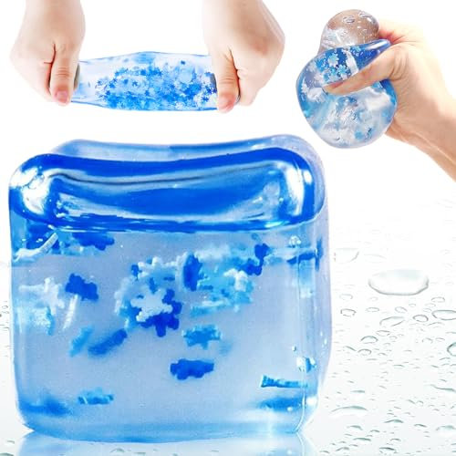 Stress Balls for Kids and Adults, Ice Cube Squeeze Fidget Toys, Squeeze Cube Sensory Toys, Enhanced Grip Strength Squeeze Ball Kids Toys, Blue Cube Anxiety Stress Relief Fidget Toy for Boys Girls