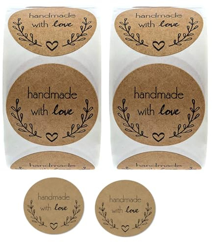 1000PCS Handmade with Love Stickers,1 Inch Small Round Brown Floral Heart Baking Stickers Label Bakery Sticker for Baked Goods Packaging, Envelope Seals, Small Business,Wedding,Birthday Gift Wrap Bag1