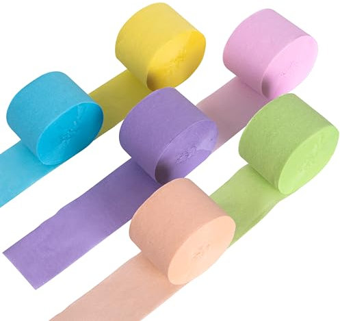 Fyshird Krepppapier Pastell 6 Rollen Crepe Papier DIY Regenbogen Papier Basteln Kreppband Pastell Floristenkrepp Luftschlangen für Party Deko Hochzeitsdeko Geburtstagsdeko (4.5 cm x 25 m)