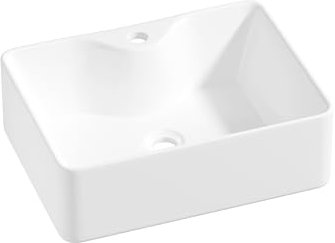 Eridanus Lavabo quadrato in ceramica da appoggio, stile contemporaneo, in porcellana vetrificata, per lavabo da bagno, bianco lucido, 400 x 300 x 130 mm