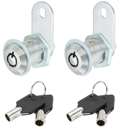 PATIKIL Skåplås med kam, 2-pack 25 mm (1) nyckelspärr olika kamlås cylinder av zinklegering, krom, skåplås för lådor, avlägsnbar nyckel för skåp, säkert