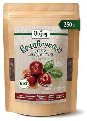 Biojoy Arándano Rojo deshidratado Ecológico (250 g), Arándanos Rojos endulzados con Concentrado de Zumo de Manzana