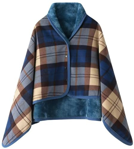 WINKEEY Poncho delle donne, mantello caldo invernale, maglia Cape Cardigan per le donne, Wrap Open Front Cape, coperta calda invernale, coperta in pile spessa,Giallo Blu