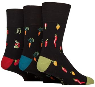 SockShop RHS Royal Horticultural Society Men's Socks - RHS x Gentle Grip Floral & Botanical Patterned, Soft Cotton Socks, Gift for Gardeners, Size 6-11 Multipack of 3 Pairs Vegetables 6-11