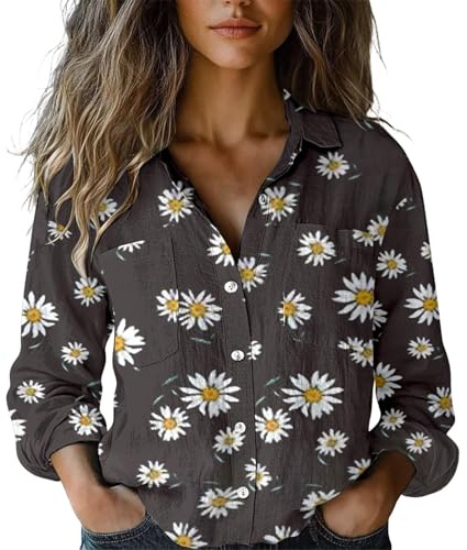 Chemisiers et Blouses Femme Tunique Longue Chemise Lin Grande Taille Blouse en Chic élégant à Manches Longues Top ete col v Haut