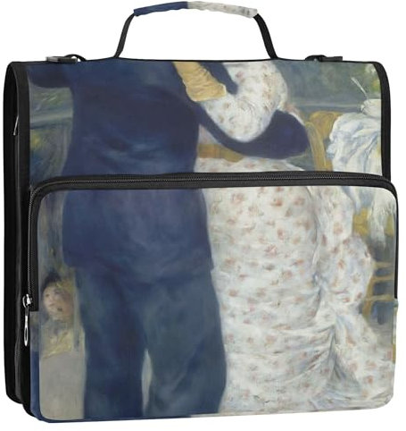 Student 3 Ring Binders 1.5 Inch D Ring Renoir Prints Dance Impressionism Zip up Binder Organizer Storage Portfolio Case with Handle Binder with Shoulder Strap for School