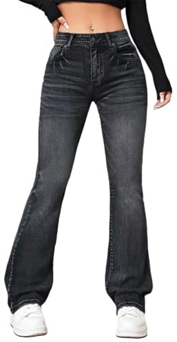 Yegirlzs Jeans a Zampa Donna Flared Jeans Vita Alta Estivi Pantaloni a Zampa Elasticizzati Bootcut Denim Pantaloni B Nero M