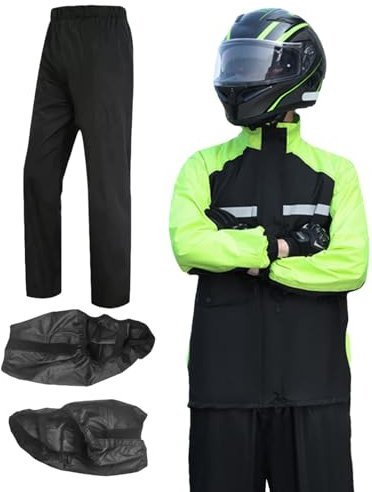 TABSIRAH Equipo de lluvia para motociclistas | Traje de lluvia impermeable para hombre | Impermeable ligero reflectante con botas, overol, poncho para caza, construcción, trabajo, pesca, camping