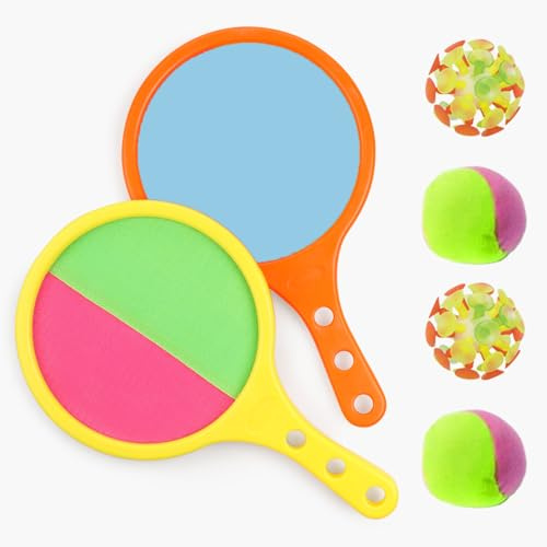 Jeu de Lancer et d'attraper,Dancepandas Raquette de Plage, Jeu Catch Ball et Toss 2 Pagaies et 4 Balles,Jeu de Balle Velcro,Le Jardin, Le Bord de Mer Plus de 3 Ans