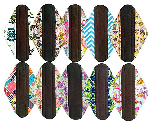 Serviettes hygiéniques lavables en charbon de bambou pour la nuit ou post accouchement - 10 pièces - 35 cm