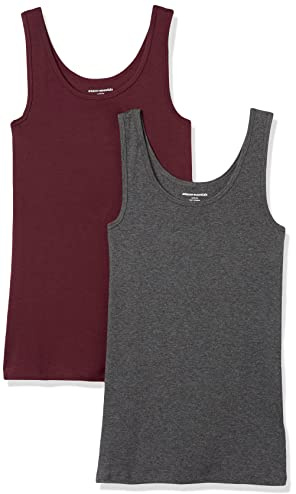 Amazon Essentials Women's Slim-Fit Vest, Pack of 2, Burgundy/Charcoal Heather, M