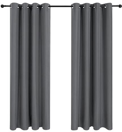 Deconovo Vorhang mit Ösen für Wohnzimmer Oxford Thermovorhang Gardinen Dicke Thermogardine Kälteschutz warm Hitzeschutz, 229x117 cm(HöhexBreite), Dunkelgrau, 2er Set
