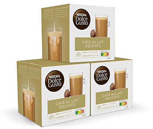 NESCAFÉ Dolce Gusto Café con Leche delicato - Cápsulas de Café, 48 Cápsulas (3 x 16) - Tueste medio con notas sutiles a caramelo - Originales para cafeteras Dolce Gusto