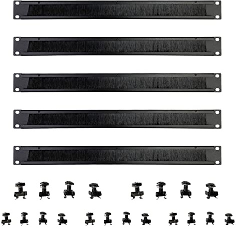 Suprwin Lot de 5 panneaux de brosse 1U démontés pour gestion des câbles, bande horizontale à œillets pour rack de 48,3 cm ou armoire réseau (1U - 5 paquets)