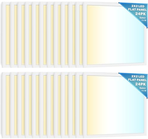 Sunco 24 Pack 2x2 LED Flat Panel Light for Drop Ceiling, Commercial Troffer Replacement Lighting Fixture, 4400 LM, 40W, Selectable CCT 4000K/5000K/6000K, Dimmable (0-10V), Dustproof ETL