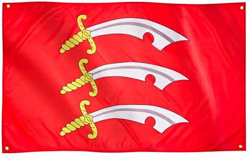 Runesol Essex Bandera, 91x152cm, 3ft X 5ft, Three Seaxes, 4 Ojales, Ojal En Cada Esquina, Bandera Del Condado De Essex, Banderas Premium, Interior, Exterior, Colores Vivos