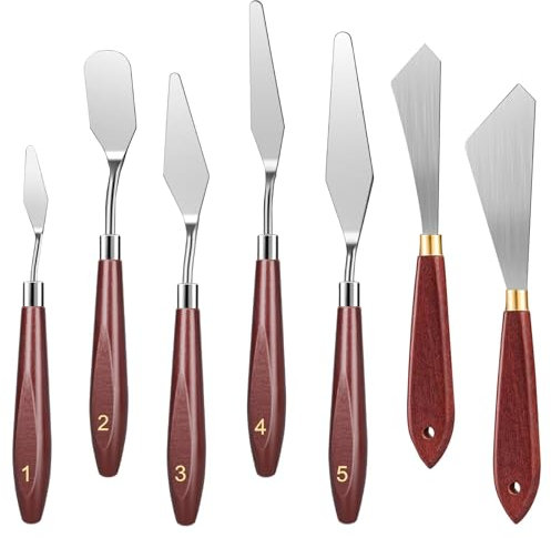 Linkstyle Palette Messer Malset, 7 Stk Kunst Malmesser Mit Holzgriff, Schaber Spachtelwerkzeuge für Ölgemälde