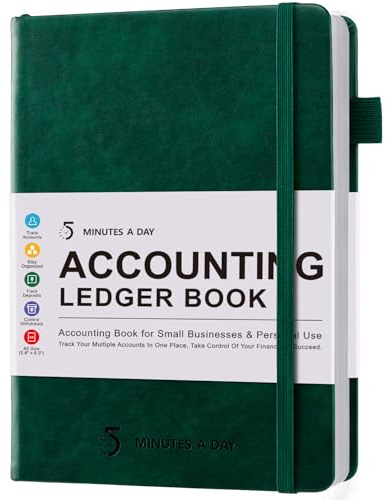 5 MINUTES A DAY Accounting Ledger Book: Business Expense Tracker Notebook - Personal Finance Checkbook for Small Business or Personal Use – Simple Ledger Books for Bookkeeping - Dark Green,5.8” x 8.5”