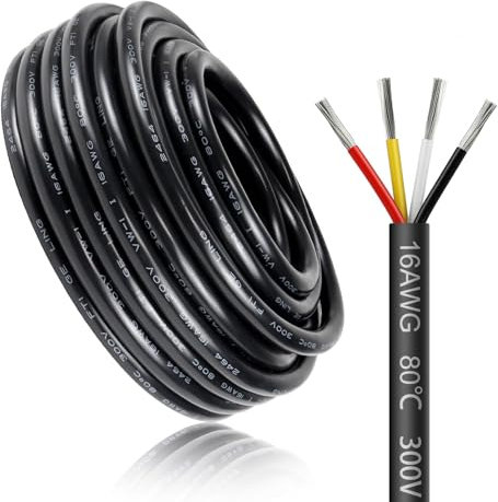 10 Meter 16AWG 4x1,5mm² Elektrischer Kabel, 4 Adriges Kabel 5V/12V/24V/300V Stromkabel Verzinntes Kupferkabel,Flexibel und Weich Niedrige Impedanz Hohe Temperaturbeständigkeit Verlängerungskabel