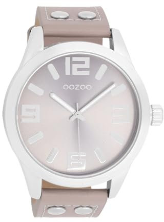 Oozoo Timepieces Herren Uhr in Silber/Taupe| Armbanduhr Herren mit Lederarmband | Hochwertige Uhr für Männer | Edle Analog Herrenuhr (46mm Gehäuse) in rund C1086