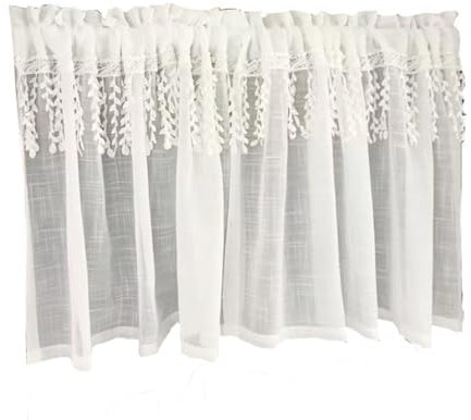 Caravan Gardinen,Küchen Gardinen, Durchsichtiger kurzer Vorhang, 2-teilig, halbhoher Tüll-Vorhang, Stangentasche, Fensterdekoration, Weiß, B x H 145 x 55 cm (Farbe: Weiß, Größe: B x H 130 x 120 cm) (