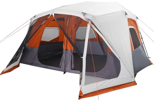 vidaXL Tienda Familiar con LED 10 Personas Apertura Rápida, Toldo Portátil de Senderismo, Refugio de Camping, Carpa de Exterior, Gris y Naranja