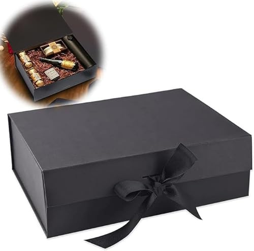 Caja de regalo magnética con tapa, caja con lazo, embalaje reutilizable para cumpleaños, bodas, aniversarios, Navidad y más (negro)