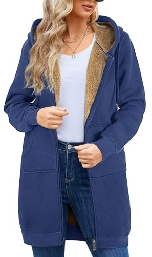 Svanco Mujer Sudaderas con Capucha Larga Chaqueta Sherpa Forrado Caliente Pullover Suéter Sudaderas de Lana Manga Larga con Bolsillos Invierno Azul L