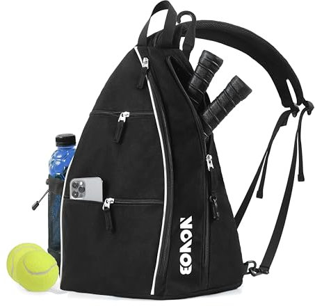 NOVOB Padeltasche, Tennistasche, Sporttasche, Rucksack, Für Damen Und Herren, 5 Fächer, Trinkflaschenhalter, Aufhängehaken, Schwarz, 30L, Für Padel- Und Tennisschläger