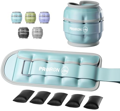 PROIRON Justerbara Fotledsvikter x2, ankelvikter set 2 x 2,5 kg för yoga, dans, pilates, aerobics, träning, promenader, jogging