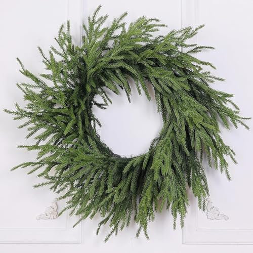 FENXIXIONE Corona di Pino Norfolk Real Touch - 24 Natale Artificiale Ghirlanda di Pino Finto Verde per La Porta D'ingresso, Muro, Finestre, Decorazione Natalizia (Verde)