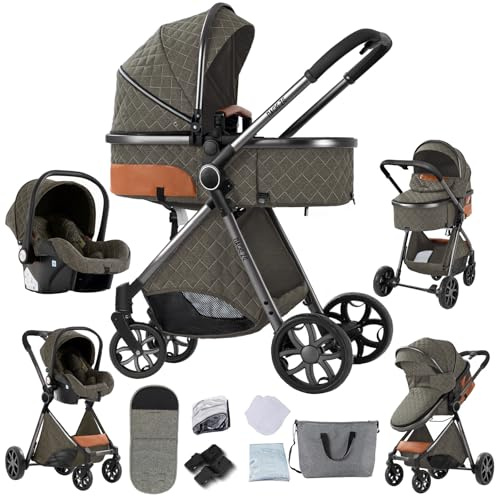 Aveainelle Carrito Bebe 3 en 1, Cochecito Plegable, Carrito de Paisaje Alto, Cochecito de Bebé Conveniente y Multifuncional (V9 Deep Grey)