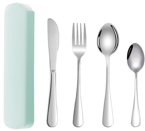 YAISUHCHNYE 4 PCS Travel Cutlery Set with Case Portable Stainless Steel Travel Lunch Utensils Reusable Flatware Set for Picnic Office School Outdoor Using