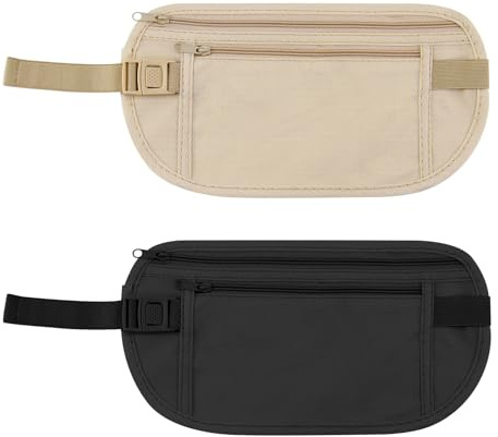 2 Pcs Secure Travel Money Belt, Anti-Theft Waterproof Pouch Hidden Passport Holder, Adjustable Elastic Stealth Wallet for Men & Women, Undercover Bum Bag, Secure Waist Pack for Travel, Dog Walking