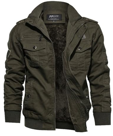 Mfhmom Herren Fleecejacke Warme Jacke Winter Thermojacke Gefüttert Winterjacke Stehkragen Cargo Jacke Übergangsjacke Militär Feldjacke Cargojacke Arbeitsjacke mit Taschen(Armeegrün,XXXXL)