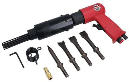 Bargain Crown Air Hammer 150mm Chisel & Needle Gun Tool Kit 19 Pin Paint Rust Remover 4 Chisels 120mm Air Needle Descaler Removes Rust Body Paint Bolt Lock Mechanism