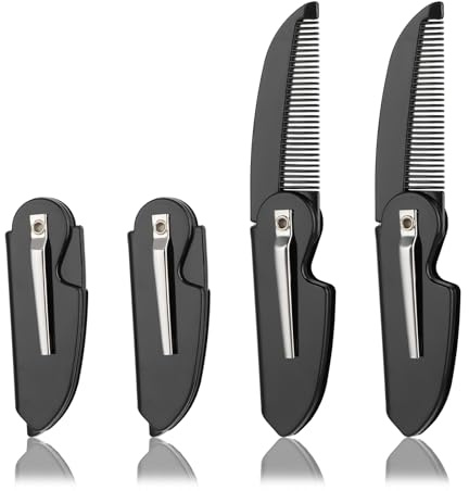 4 Pack Folding Mustache Comb Portable Beard Comb Fine Teeth Beard Brush Plastic Mustache Brush Small Pocket Comb for Men Mustache Hair Care Styling Grooming