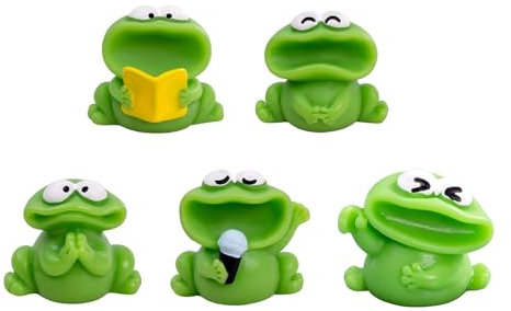 Pocoiau Statue Miniature Jardin Grenouille À Bouche Dessin Animé Figurines en Résine Décorations Sculpture Paysage en Plein Air 5 Pièces