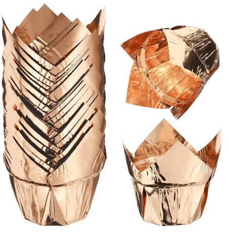 sourcing map 50 Pcs Tulip Baking Cups Cupcake Muffins Liners Paper Greaseproof Wrappers for Wedding Birthday Party Festivals Christmas, Champagne Gold