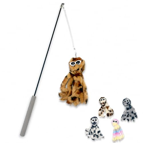 ZAYLUMO Interactive Cat Toy Set – 50cm Cat Wand with Plastic Sponge Handle & Metal Shaft + 5 Colourful Octopus Replacement Heads, Indoor Enrichment & Home Decor