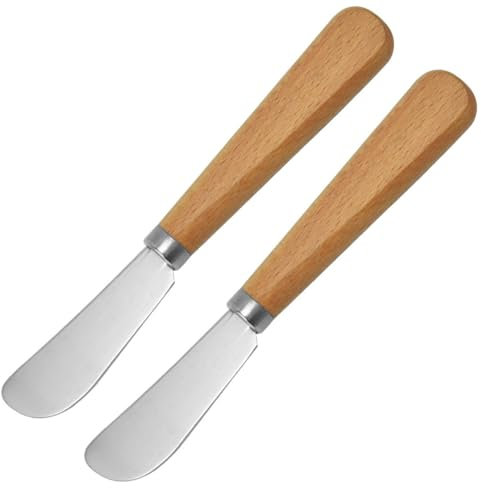 Paicreate Lot de 2 couteaux à beurre avec manche en bois, couteaux à beurre en acier inoxydable, idéal pour bagels, sandwichs (17 cm)