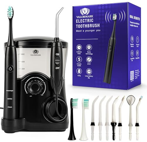 Brosse à dents électrique professionnelle avec hydropulseur, brosse à dents à ultrasons, réservoir de 600 ml, brossage et fil dentaire pour le nettoyage des dents et la santé des gencives, têtes à