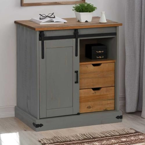 CKioict Aparador Halden con puerta corredera gris armario cómoda para oficina salón 80 x 40 x 80 cm madera maciza