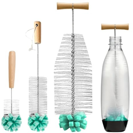 Euablfo 3 Piezas Cepillos para Limpiar Botellas, con Cerdas Duras y Esponja Suave, 33 cm de Largo, para SodaStream, Botellas de Refresco,Botellas de Agua