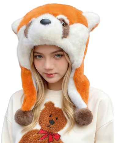 Cappelli a forma di animale per bambini, a forma di procione, cappello invernale in peluche, per donne, ragazze, adolescenti, cosplay, all'aperto, freddo, vacanze, uso quotidiano e feste