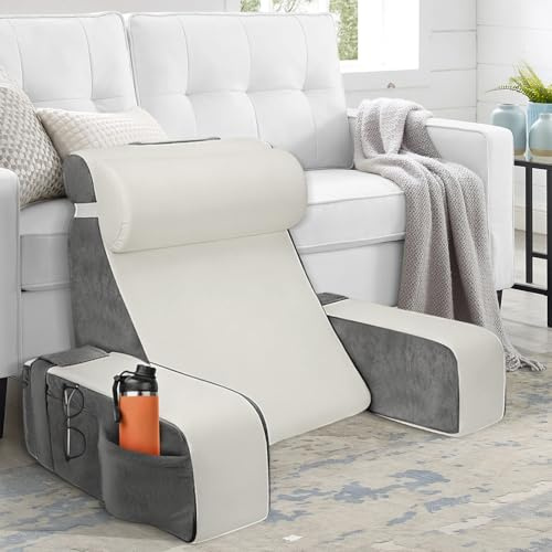 Cojin Lectura Cama,Cojín con Respaldo Apoyo Lumbar Soporte Brazos Bolsillos