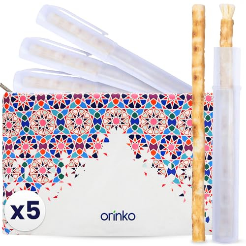 5 bastones de Siwak + 5 fundas de protección + 1 bolsa de transporte de algodón – Miswak cepillo de dientes natural ecológico y vegano – Cuidado bucal tradicional y blanqueamiento de dientes