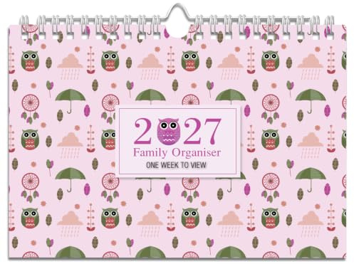 Arpan 2027 Family Organiser Calendar Owls Design – A4 Week to View Calendar 2027 with 6 Columns for Up to 5 People + Birthday Column | Weekly Planner 2027 Family Organiser