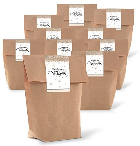 Logbuch-Verlag 25 kleine braune Geschenktüten mit Aufkleber Wunderbare Weihnachten Weihnachtstüte Geschenkbeutel 14 x 22 x 5,6 cm