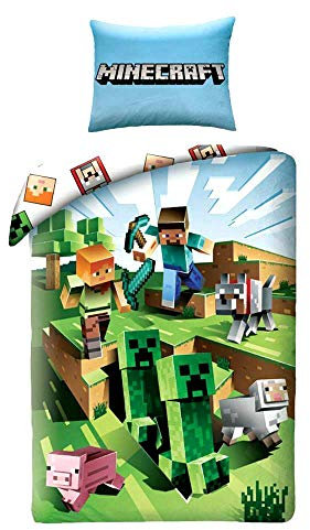 Halantex Minecraft Bett Set Kakteen die rennen Cactus Baumwolle Bettbezug 140x200cm Und Kissenbezug 70x90cm Original